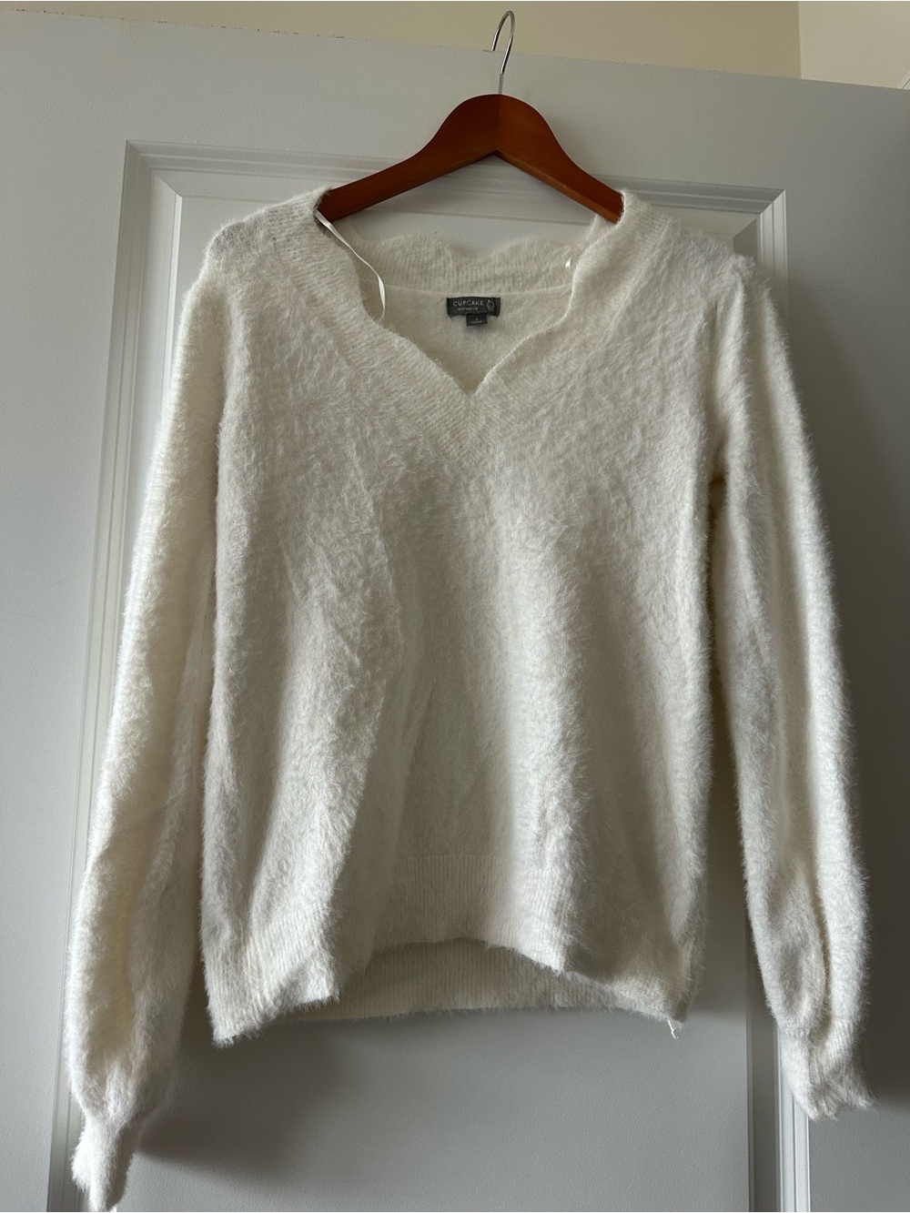 Ivory V-Neck Fuzzy Sweater
